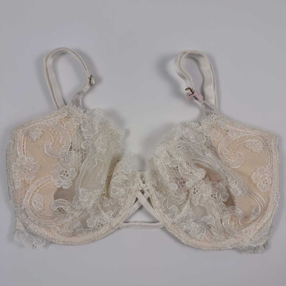 Victoria's Secret Dream Angels Lace Bra Sheer Unlined Uplift Off White 34D NWT